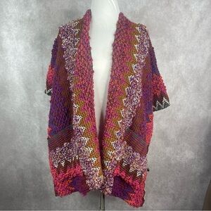 Angie Colorful Fringe Western Poncho Knit Cardigan Sweater One Size
